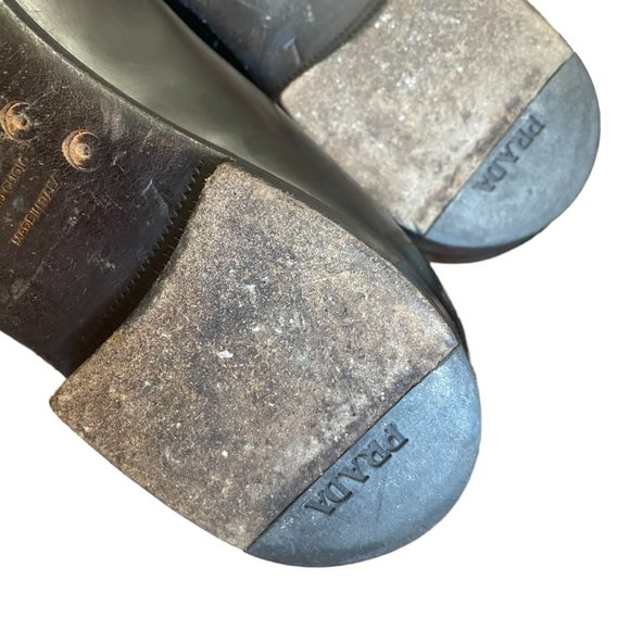 Prada Men's Black Leather Loafers with Silver Tone Buckle Detail Size 7 - Picture 10 of 16